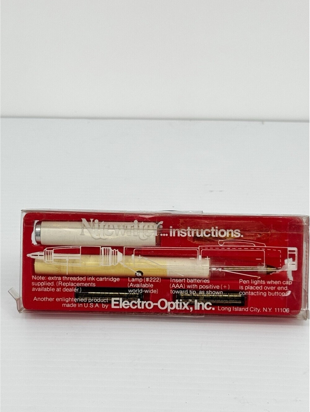 Vintage Nitewriter Lighted Pen Set Electro-Optix USA w/ Case Extra Cartridge